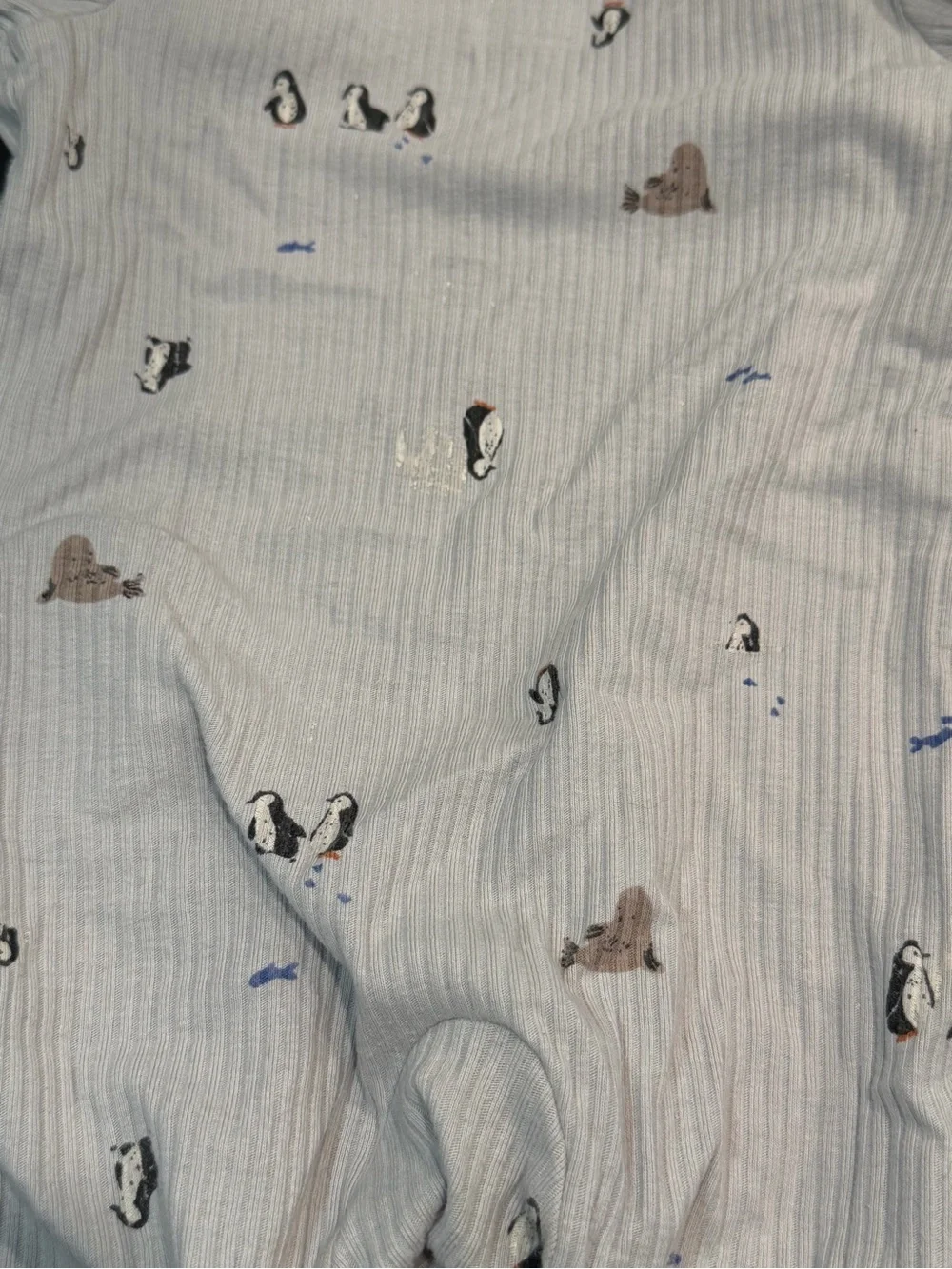 Carter's Light Blue Penguin & Bear Ribbed Footed Pajamas